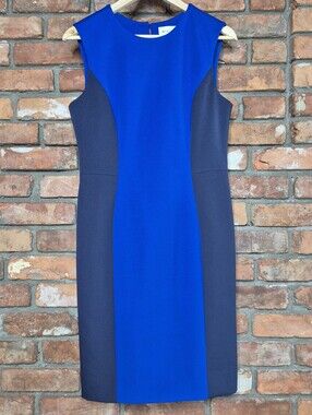 MILLY Size 10 Blue Navy Colorblock Sheath Dress Made in USA
